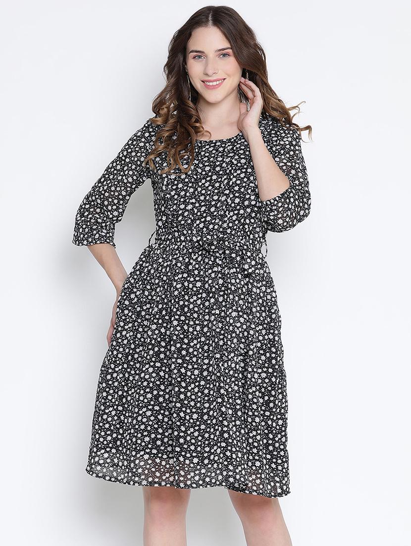 women black polyester fit & flare dress - 21399351 - Zoom Image - 0