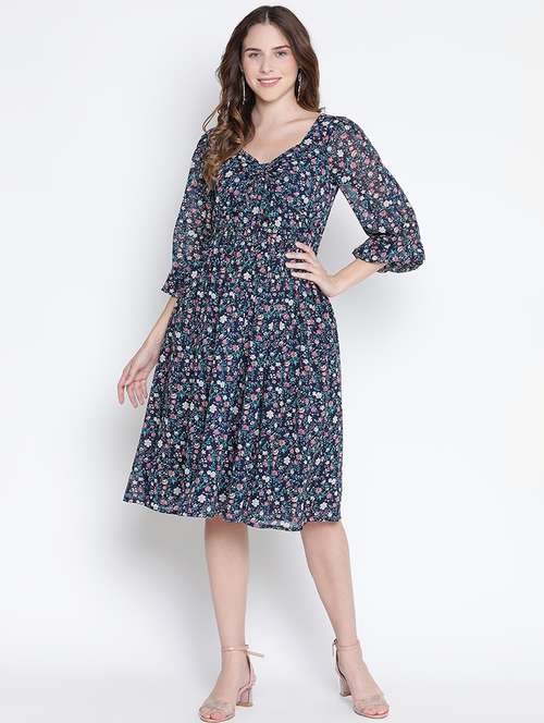 women navy blue polyester fit & flare dress - 21399353 - Standard Image - 0