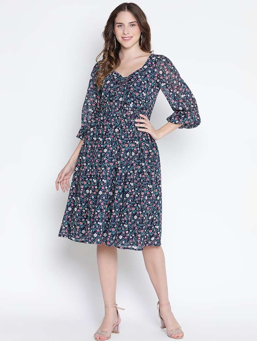 women navy blue polyester fit & flare dress - 21399353 - Zoom Image - 0