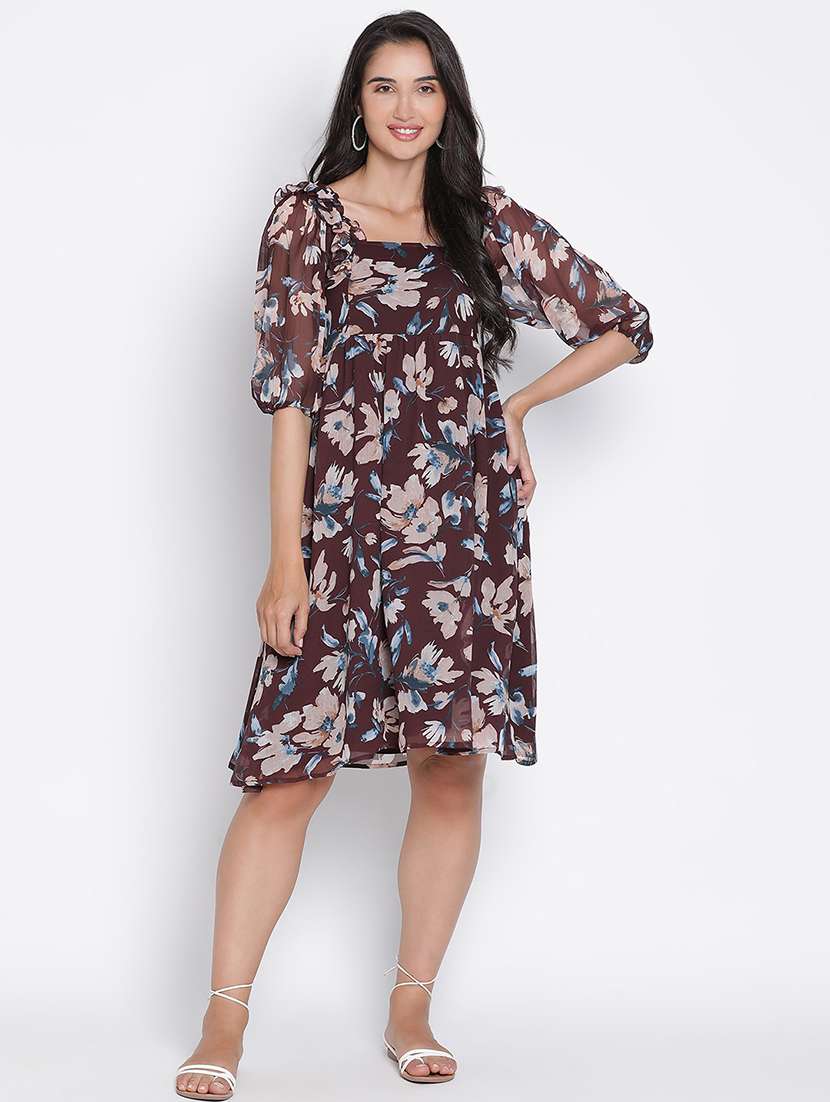 women brown polyester a-line dress - 21399355 - Zoom Image - 0