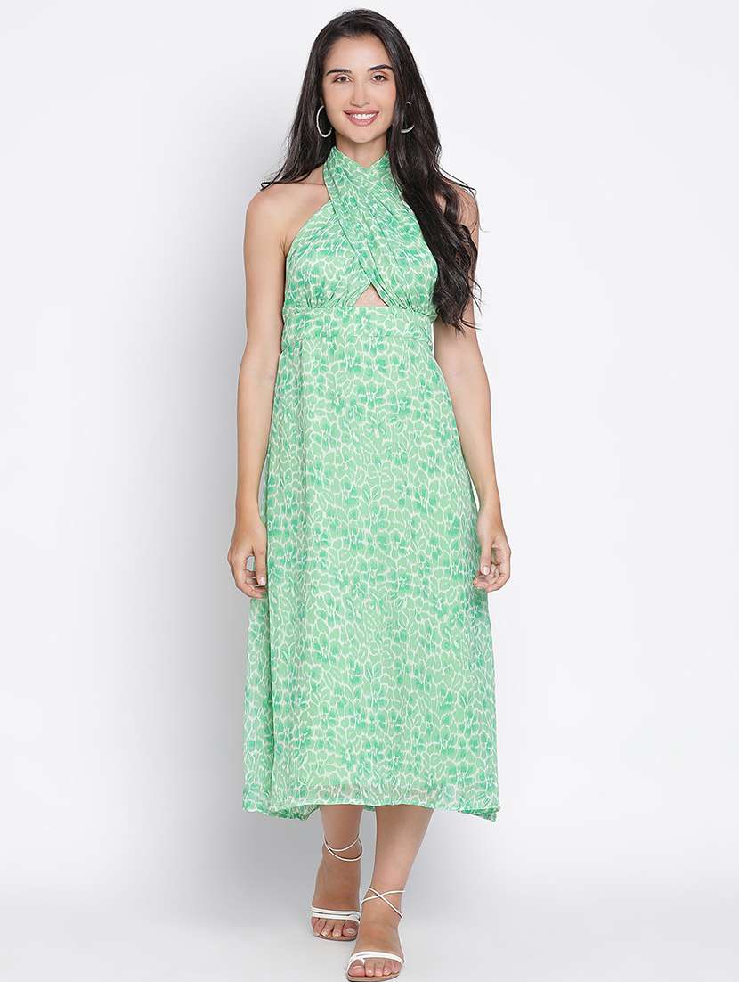 women green polyester a-line dress