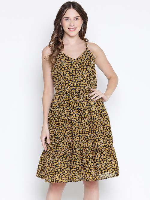 women yellow polyester fit & flare dress - 21399358 -  Standard Image - 0
