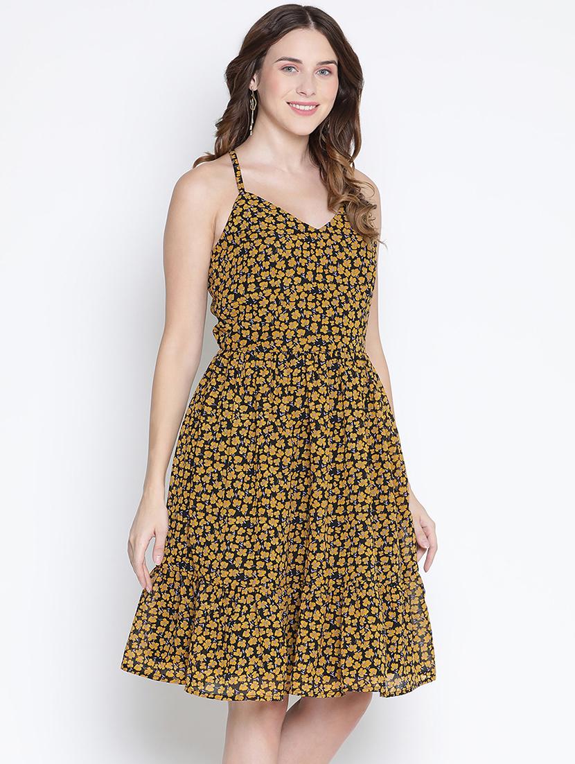 women yellow polyester fit & flare dress - 21399358 - Standard Image - 2