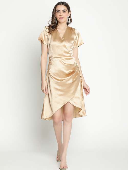 gold solid asymmetric dress - 21399361 -  Standard Image - 0
