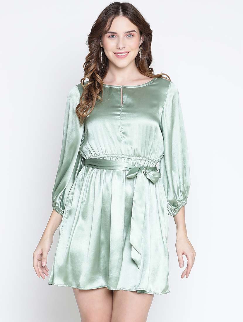 neo mint solid fit & flare dress