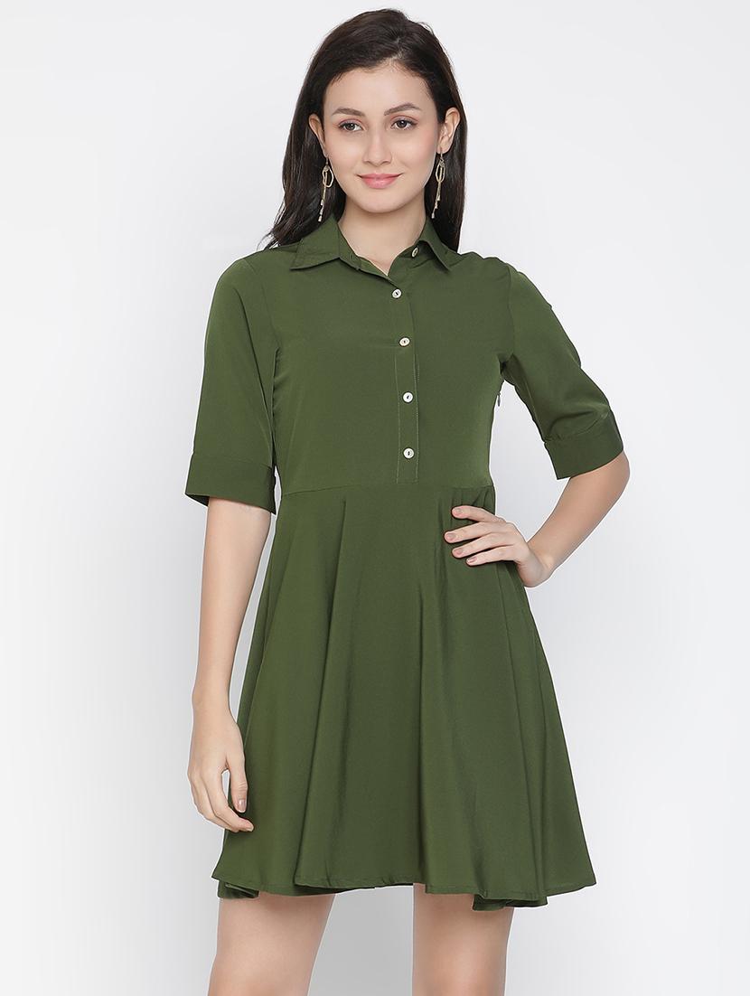 women green polyester a-line dress - 21399368 - Zoom Image - 0