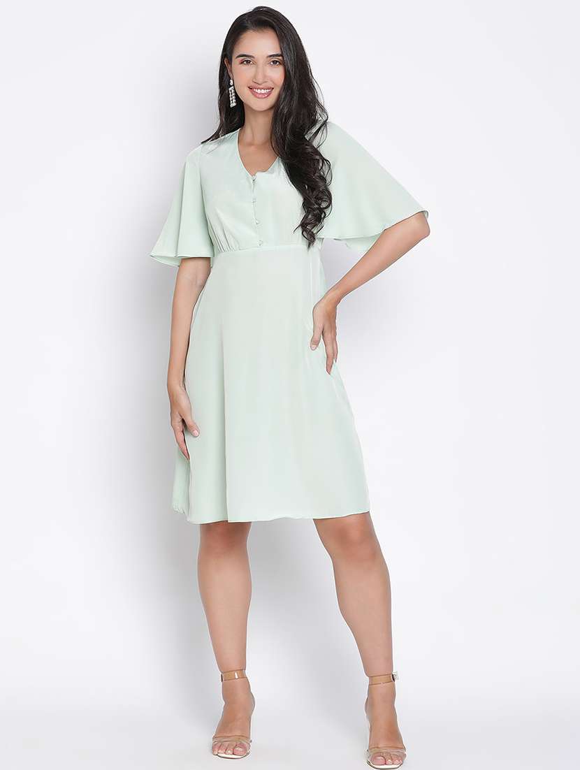 neo mint solid fit & flare dress
