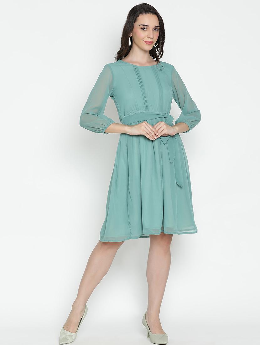 green solid fit & flare dress - 21399375 - Zoom Image - 0