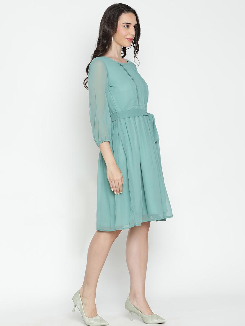 green solid fit & flare dress - 21399375 - Standard Image - 2