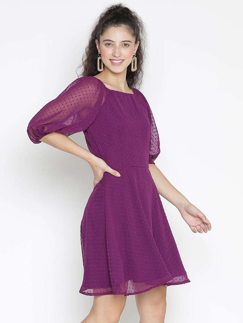 women purple polyester a-line dress - 21399381 - Standard Image - 2