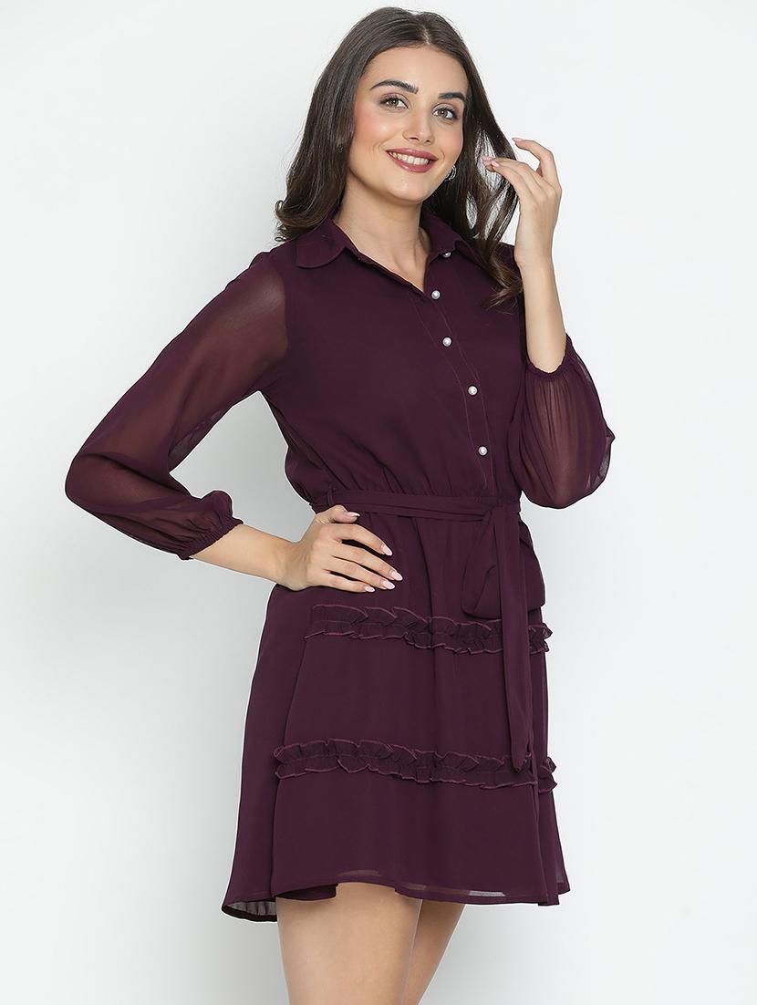 magenta solid tiered dress - 21399383 - Standard Image - 2