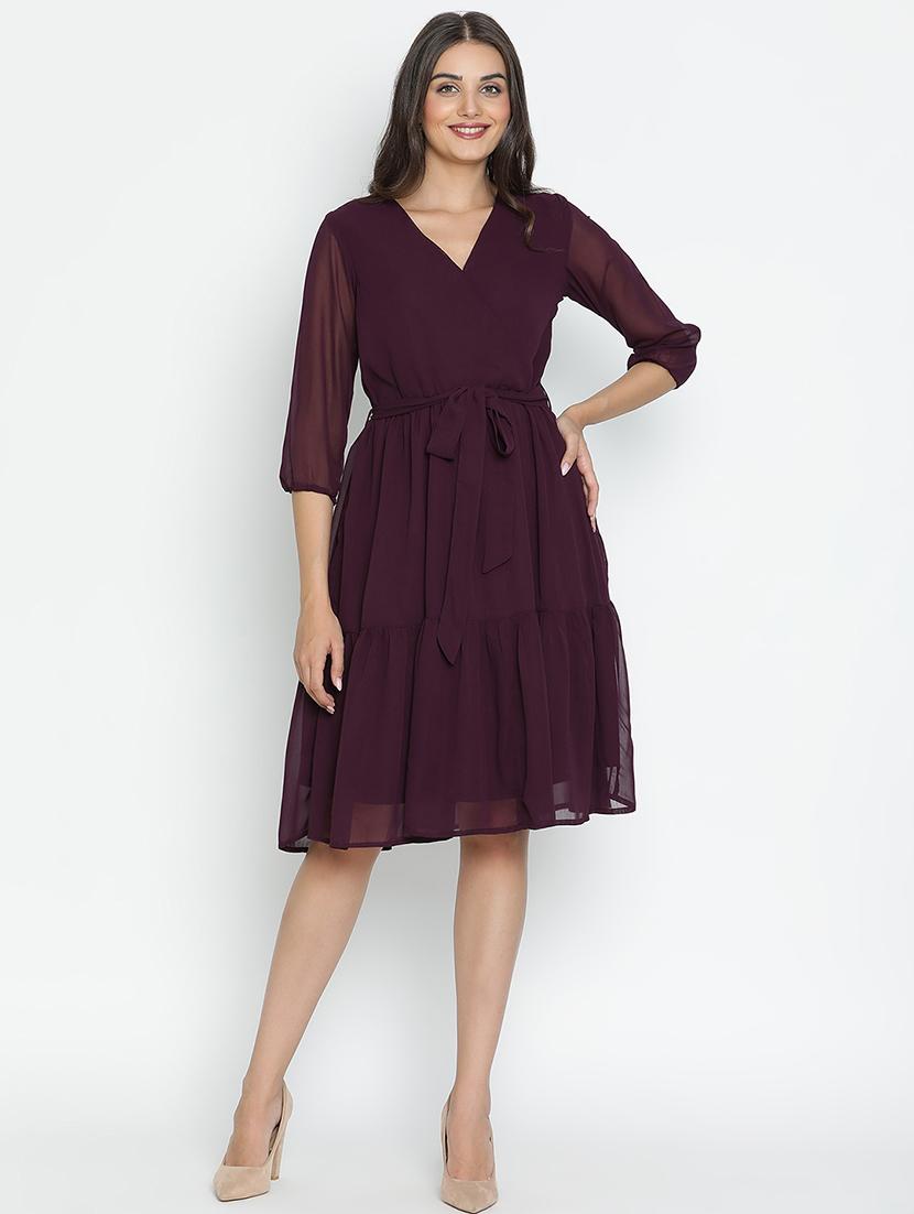 women burgundy polyester fit & flare dress - 21399384 - Zoom Image - 0