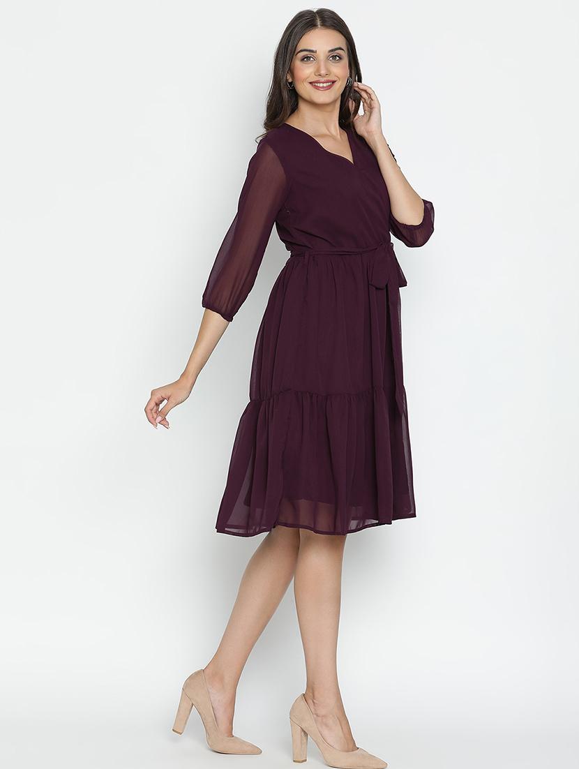 women burgundy polyester fit & flare dress - 21399384 - Standard Image - 2