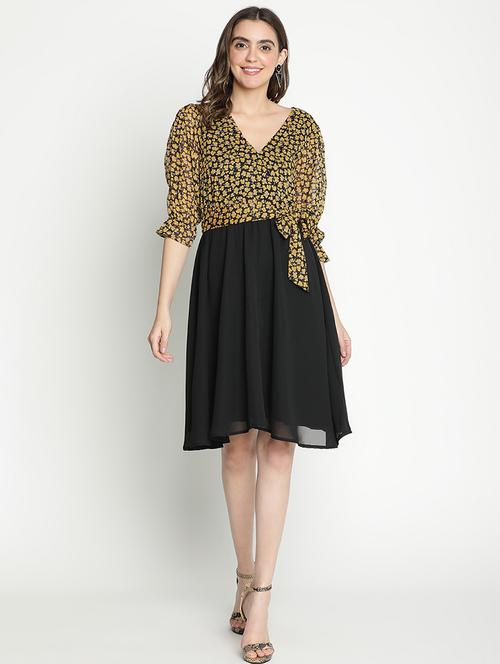 women black polyester fit & flare dress - 21399387 - Standard Image - 0