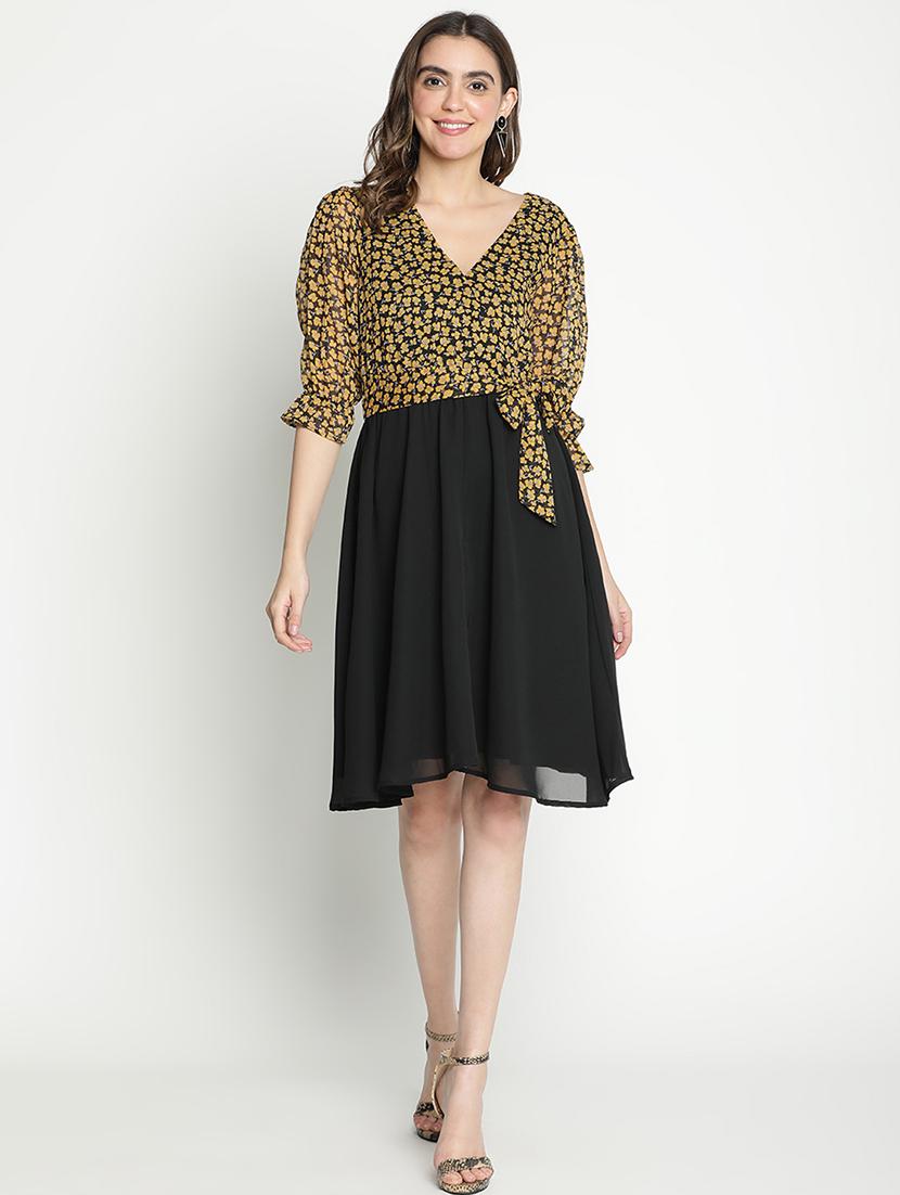women black polyester fit & flare dress - 21399387 - Zoom Image - 0