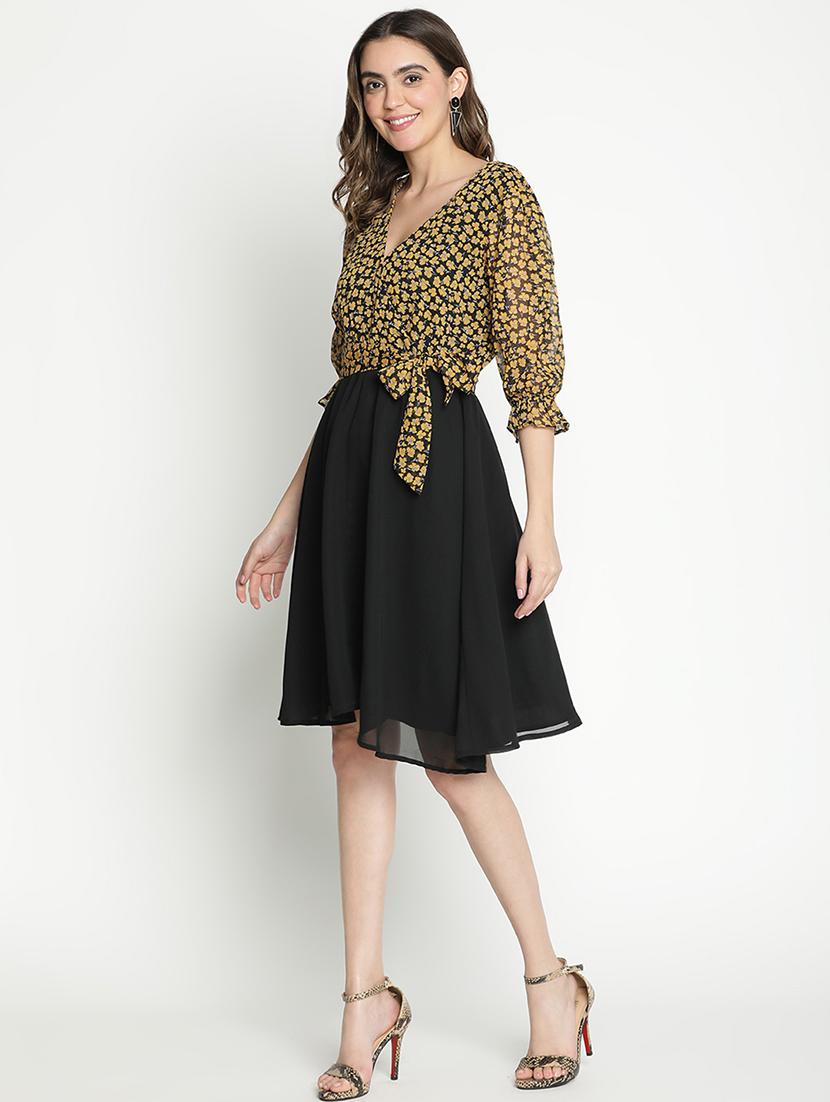 women black polyester fit & flare dress - 21399387 - Standard Image - 2