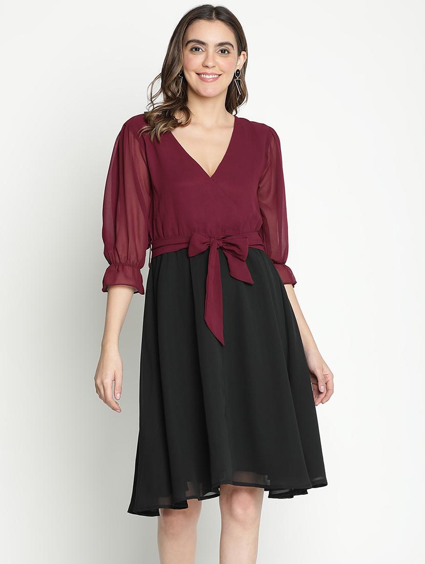 multicolored solid fit & flare dress - 21399390 - Zoom Image - 0