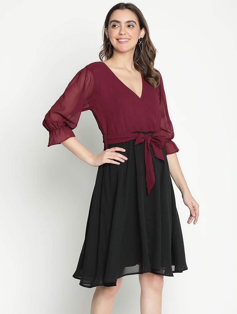 multicolored solid fit & flare dress - 21399390 - Standard Image - 2