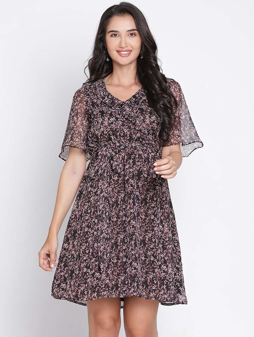 multicolored floral printed fit & flare dress - 21399391 - Zoom Image - 0