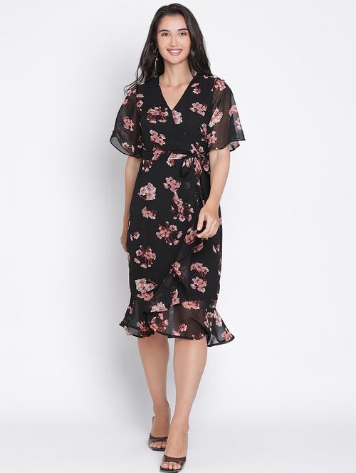 black floral printed tiered dress - 21399394 -  Standard Image - 0