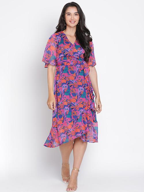 women multi colored polyester wrap dress - 21399395 - Standard Image - 0