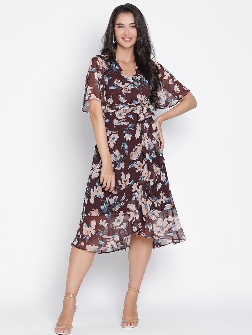 women brown polyester wrap dress - 21399396 - Zoom Image - 0