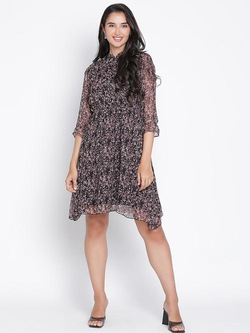 black printed fit & flare dress - 21399399 -  Standard Image - 0