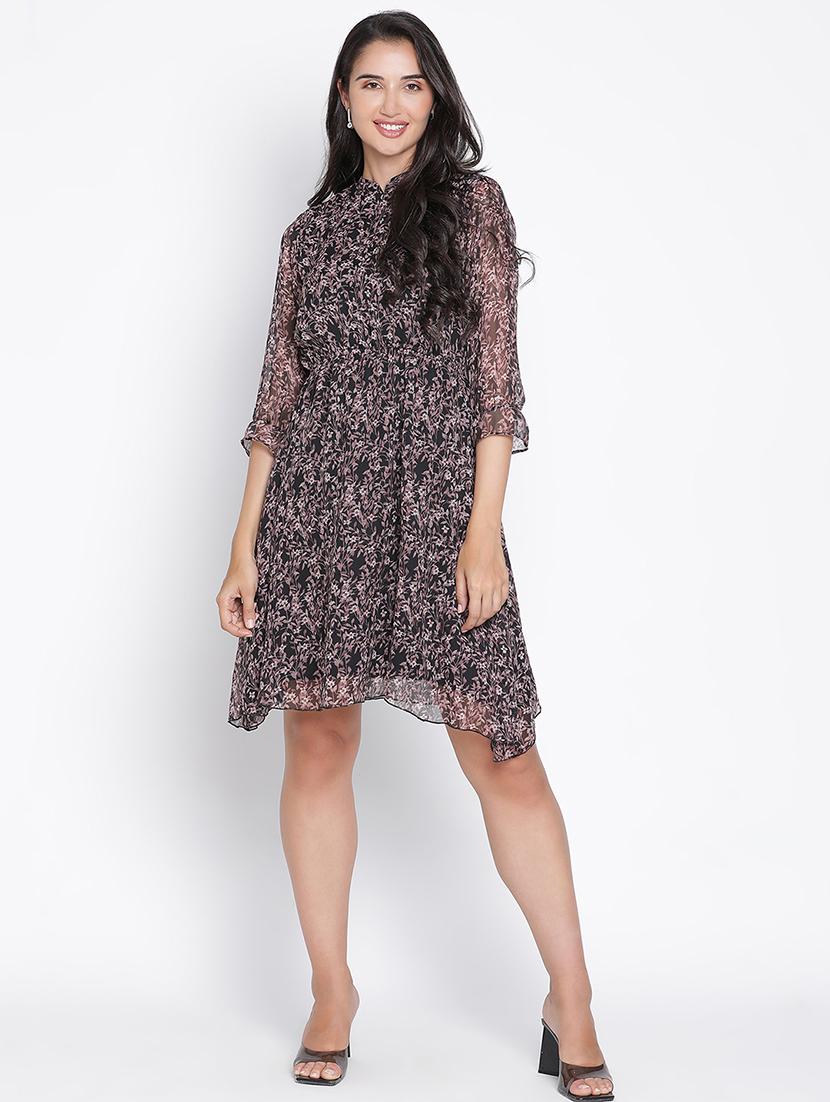 black printed fit & flare dress - 21399399 -  Zoom Image - 0