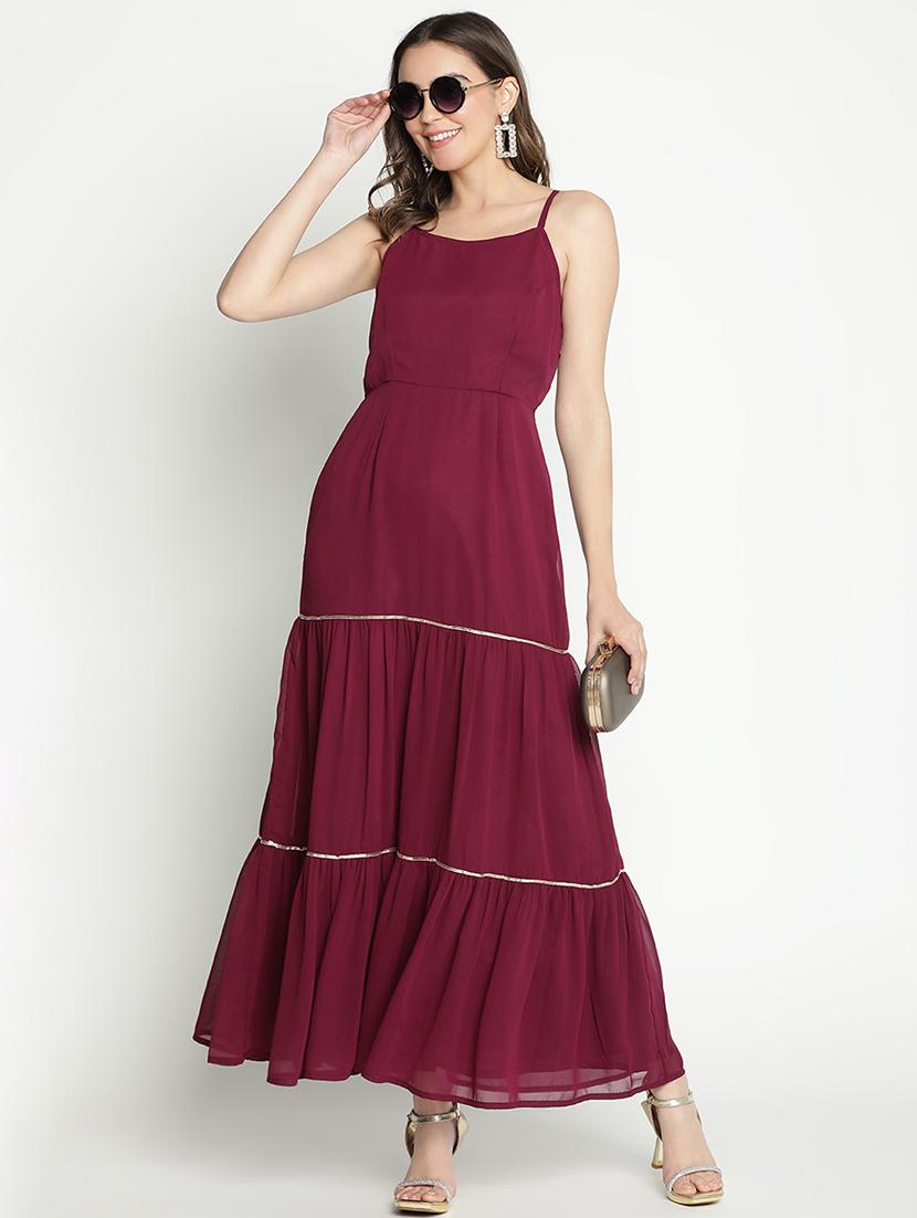 women maroon polyester fit & flare dress - 21399400 - Zoom Image - 0
