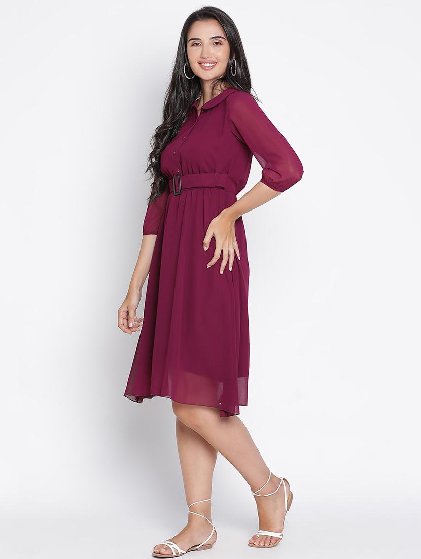 women maroon polyester fit & flare dress - 21399401 - Standard Image - 2