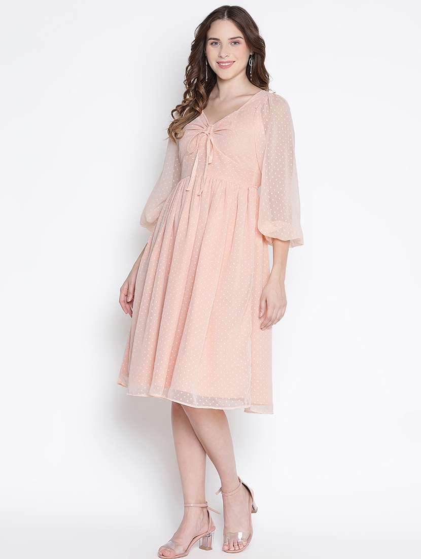 women peach polyester fit & flare dress - 21399405 -  Standard Image - 2