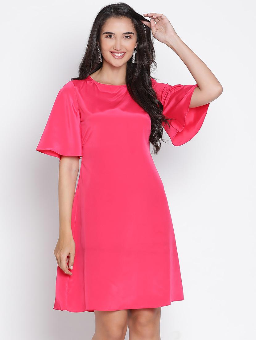 pink solid fit & flare dress - 21399410 - Zoom Image - 0