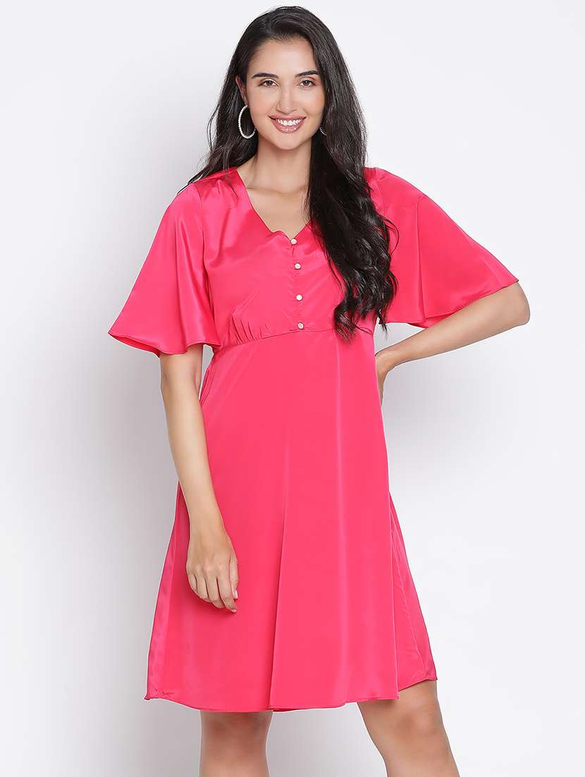 women coral polyester a-line dress