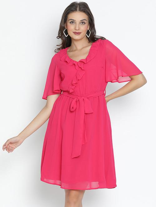 pink solid fit & flare dress - 21399412 - Standard Image - 0