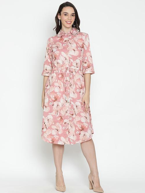 pink printed fit & flare dress - 21399414 - Standard Image - 0