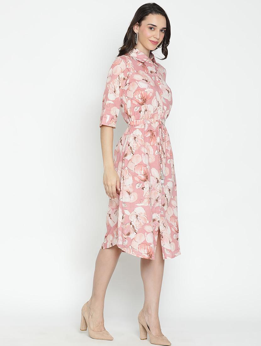 pink printed fit & flare dress - 21399414 - Standard Image - 2