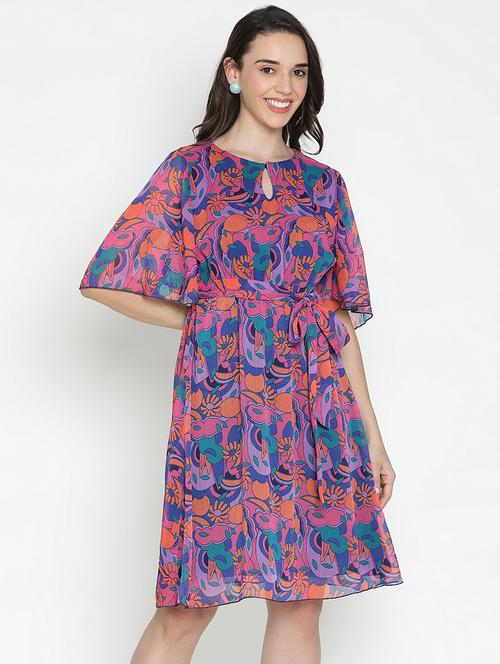 multicolored printed fit & flare dress - 21399415 - Standard Image - 0