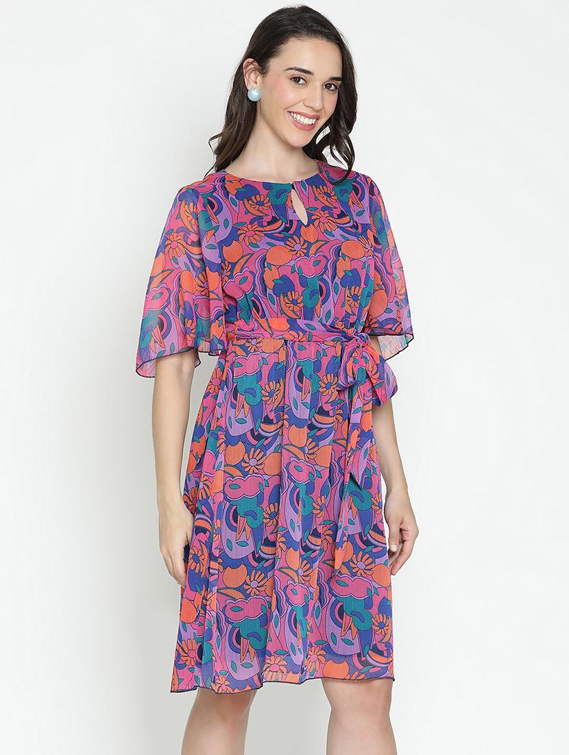 multicolored printed fit & flare dress - 21399415 - Standard Image - 2
