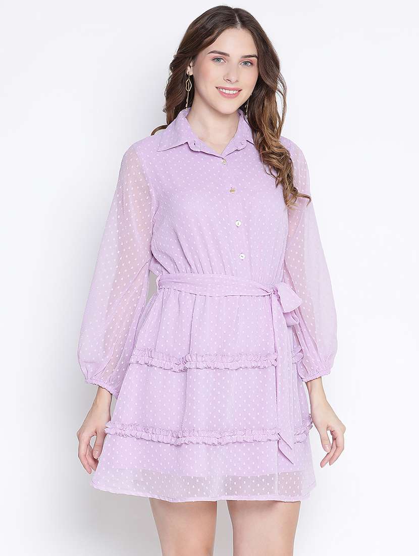 women lavender polyester fit & flare dress - 21399419 - Standard Image - 2