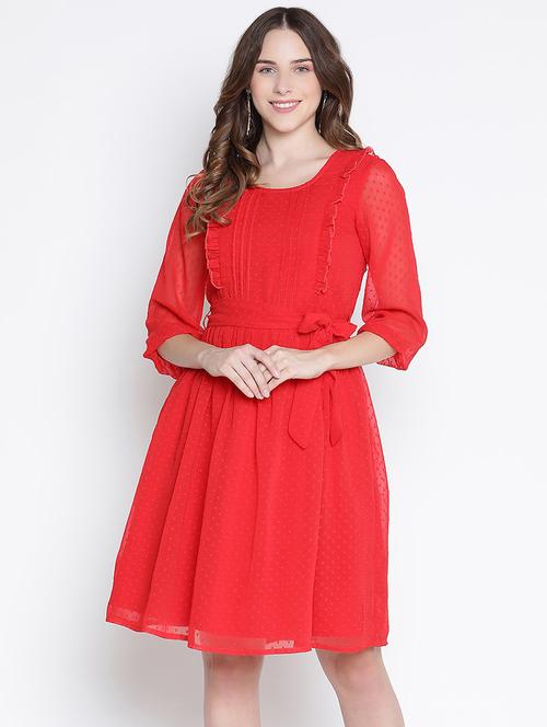 red self-designed fit & flare dress - 21399424 - Standard Image - 0