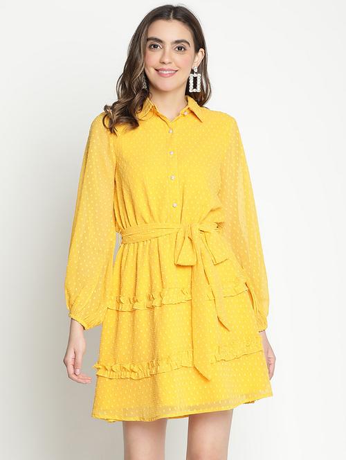 women yellow polyester fit & flare dress - 21399436 -  Standard Image - 0