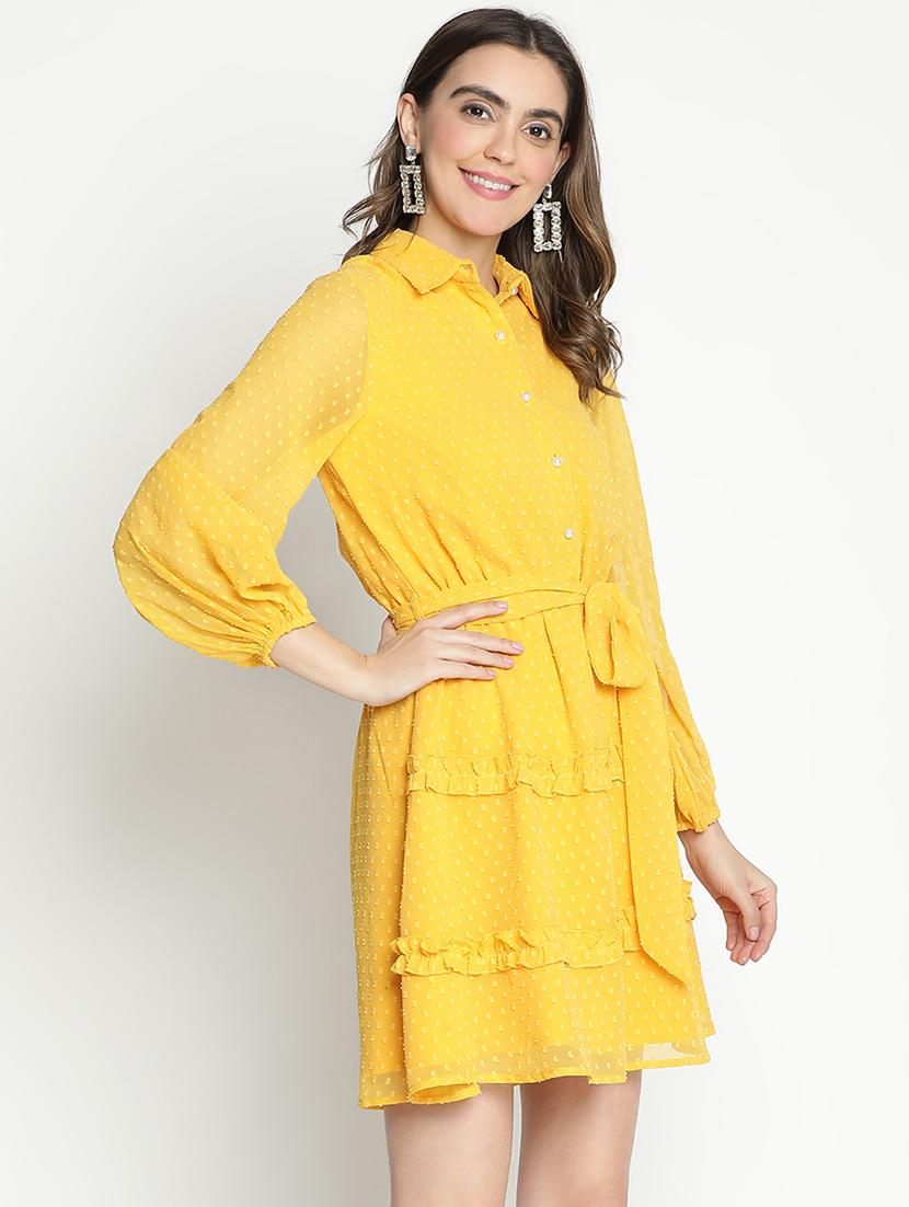 women yellow polyester fit & flare dress - 21399436 - Standard Image - 2
