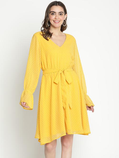 yellow self-designed fit & flare dress - 21399438 - Standard Image - 0
