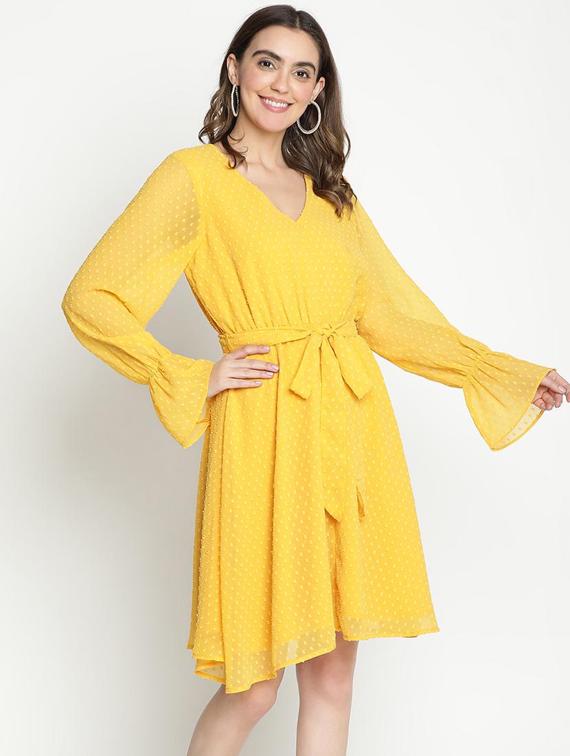 yellow self-designed fit & flare dress - 21399438 - Standard Image - 2