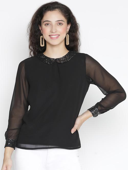 black sequin a line peter pan collar top - 21399445 - Standard Image - 0
