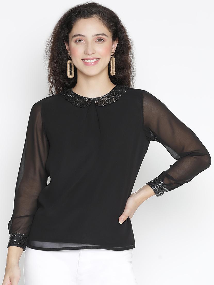 black sequin a line peter pan collar top - 21399445 - Zoom Image - 0