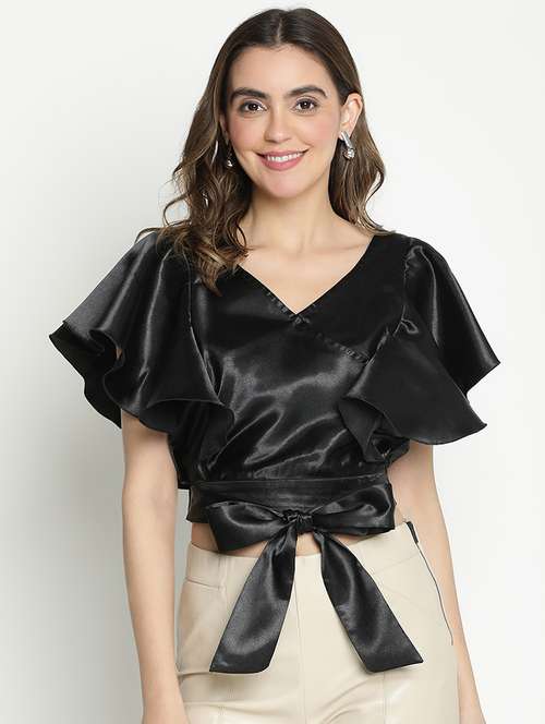 women black polyester crop top - 21399453 -  Standard Image - 0