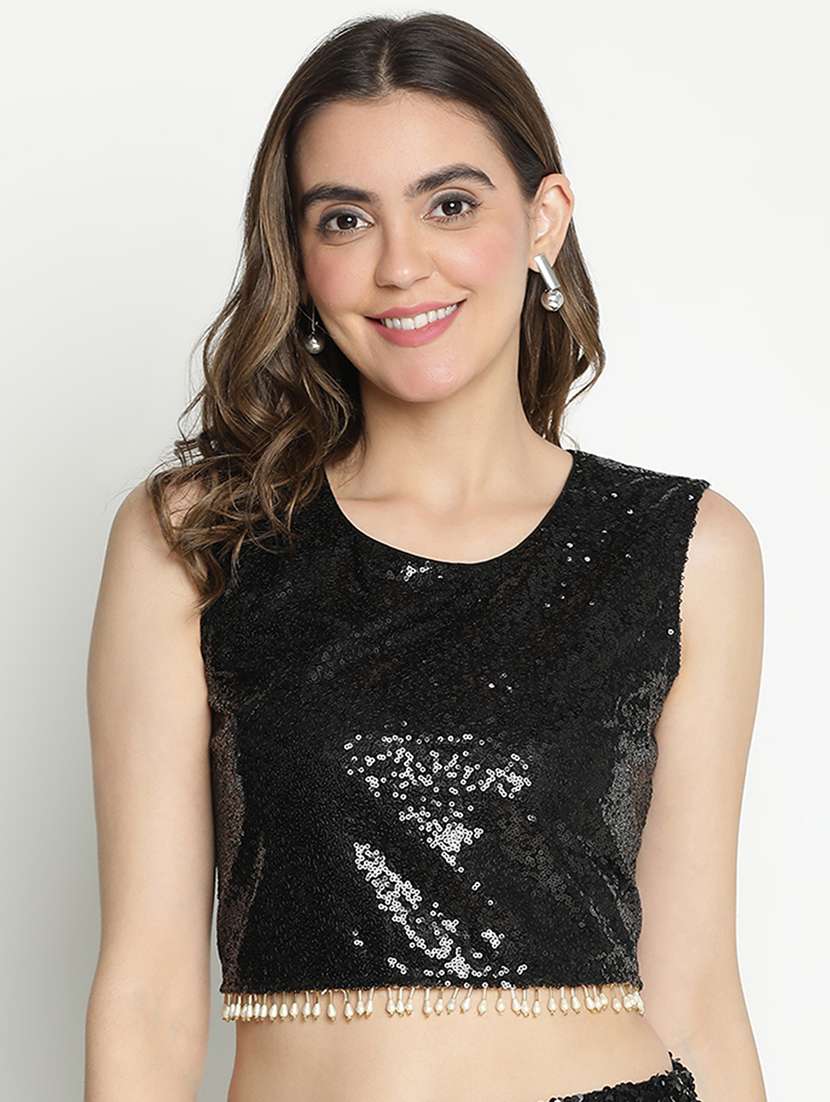 women black sequin crop top