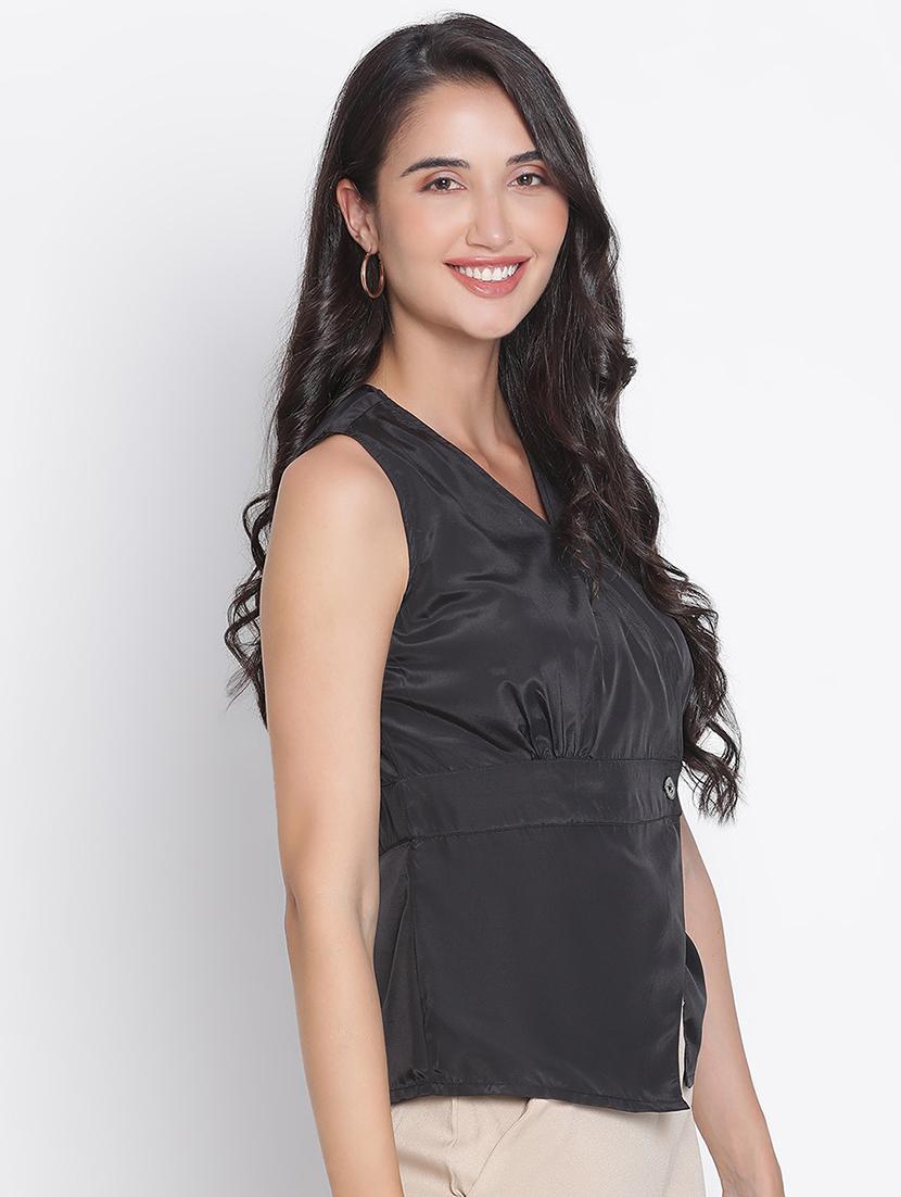 women black polyester wrap top - 21399457 - Standard Image - 2