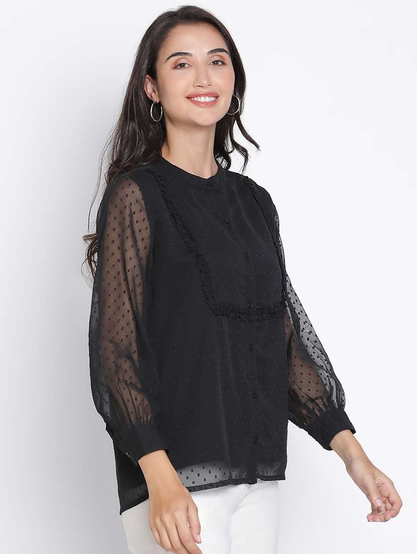 women black polyester straight top - 21399458 - Standard Image - 2
